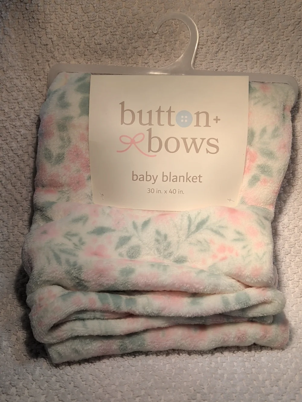 Button+Bows Floral Plush Baby Blanket